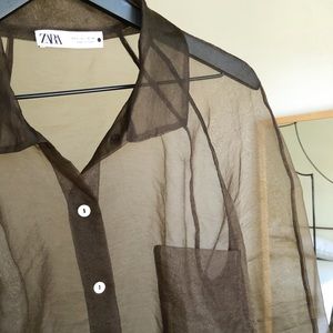 Zara olive green sheer button up cardigan